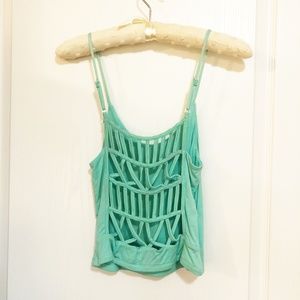 Blue Turquoise Strappy Back Detail Crop Tank Top